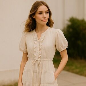 NWT Sweet Salt Tan‎ Floral Ruffle Placket Puff Sleeve Maxi Dress Size 4